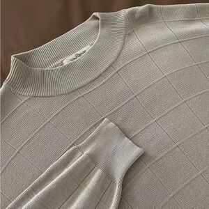 Va Bene Sweater Mens XL Beige Mock Neck 100% 3-Ply Silk Knit Pullover Ribbed